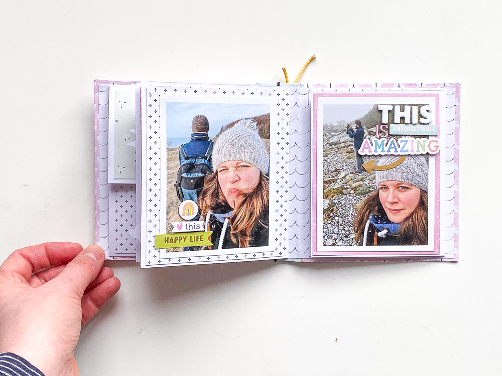 Scrapbooking Mini Album mit neuen Rosie's Studio Kollektionen roll with it, one of a kind, simply charming, frolic, better together